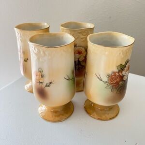 R.S. Stamped Set Of Glasses | Lot Of 4 | Maker Unknown | Floral.